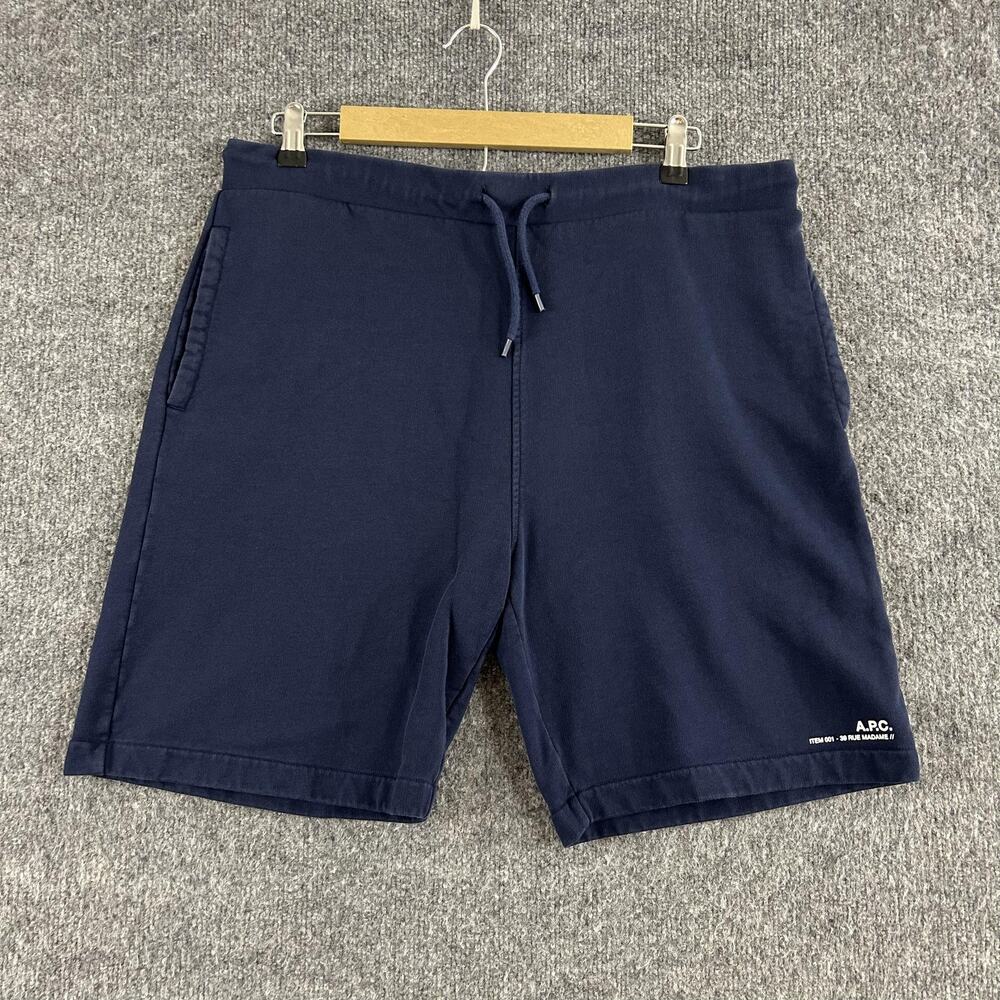 A.P.C. Shorts Mens XL Sweat Jersey Cotton Navy Drawstring Logo Casual Vacation